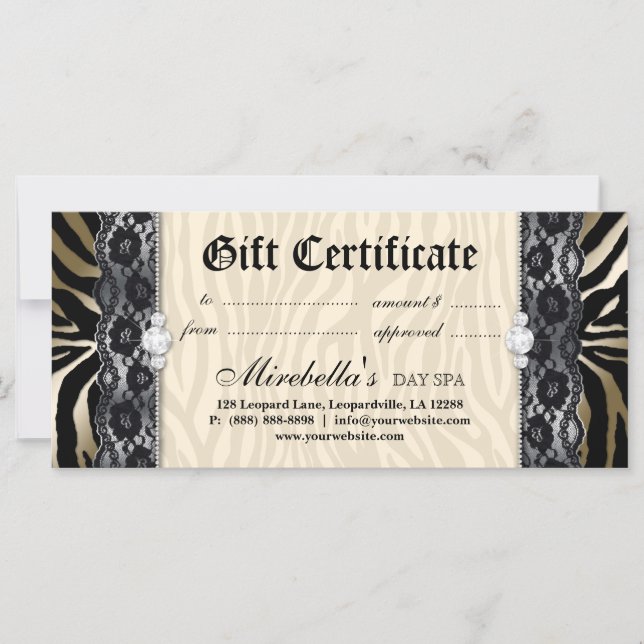 Fashion Gift Certificate Zebra Lace Gold Cream (Front)