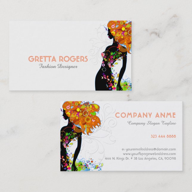 Fashion Gir Colourful Flowers Business Card (Front/Back)