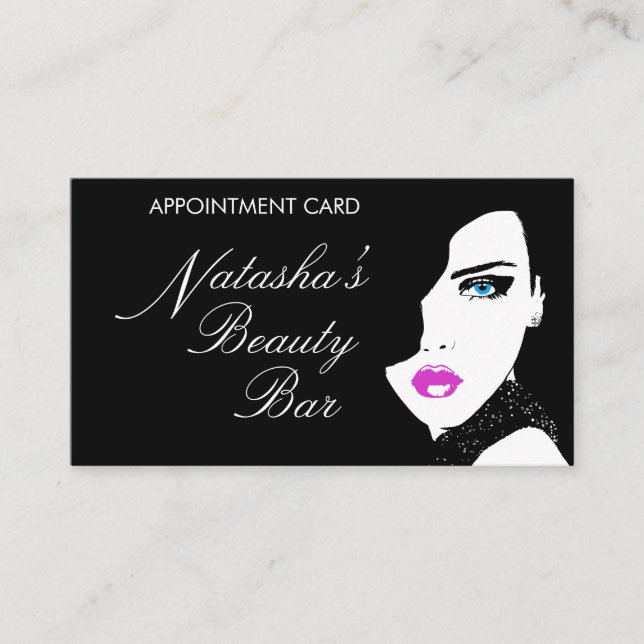 Fashion Girl Black Pink Beauty Appointment Card (Front)