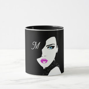 Fashion Girl Black Pink Blue Mug