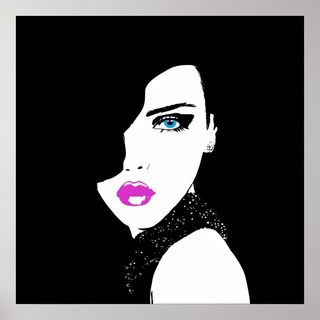 Fashion Girl Black Pink Blue Poster (Front)