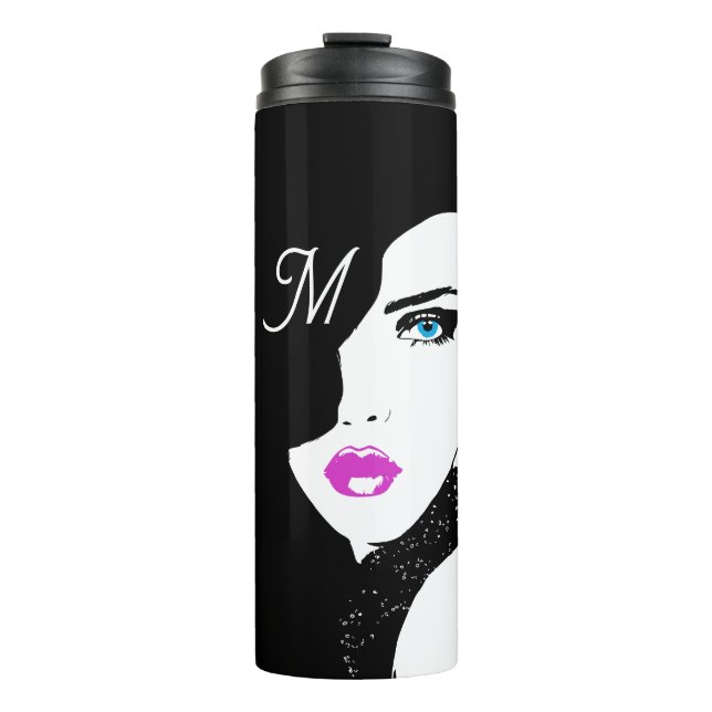 Fashion Girl Black Pink Blue Thermal Tumbler (Front)