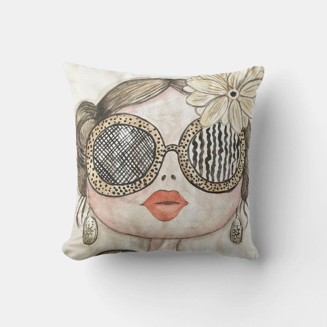 fashion girl face illustration with glasses cushion (Front)