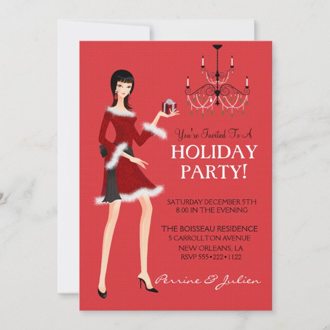 Fashion Girl Glitter Christmas Holiday Party Invitation (Front)