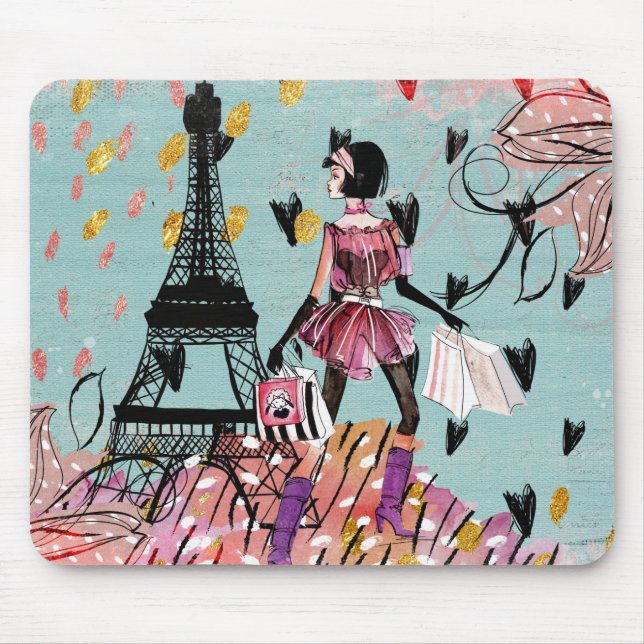 Fashion Girl in Paris Mouse Mat (Front)