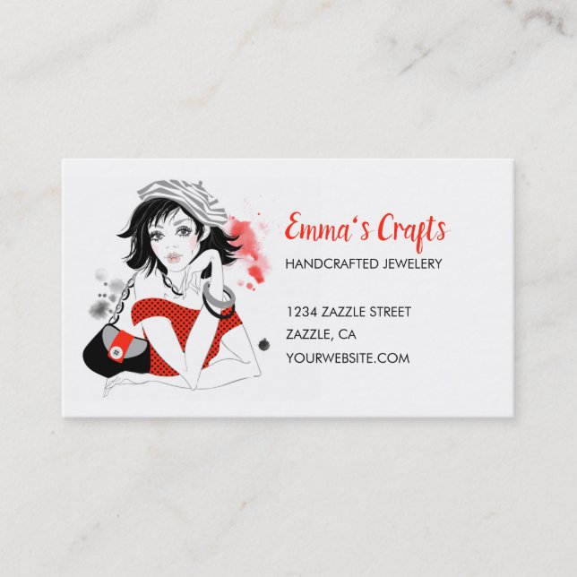 Fashion Girl in Red Business Card (Front)