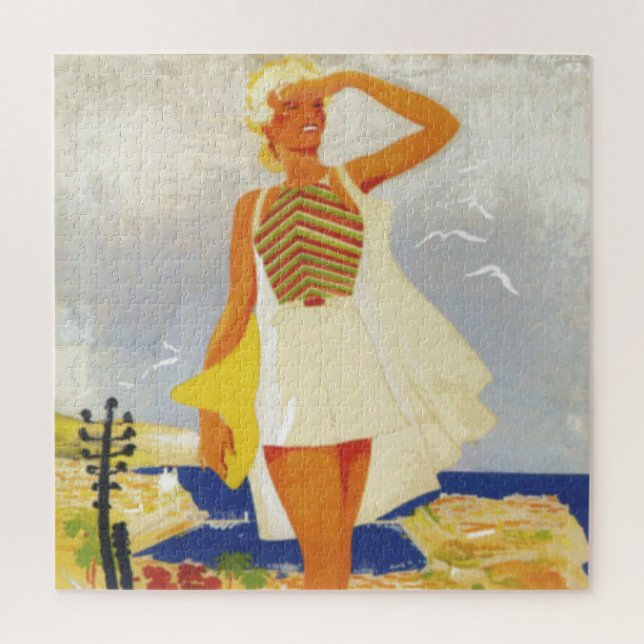Fashion Girl Monte Carlo Beach Travel Art Jigsaw Puzzle (Vertical)