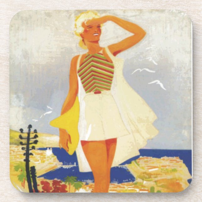Fashion Girl Monte Carlo Beach Travel Coaster (Front)