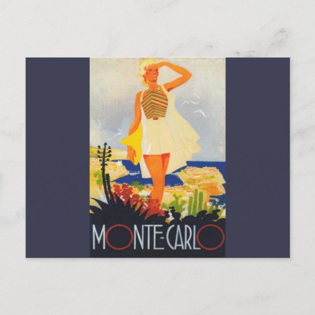Fashion Girl Monte Carlo Beach Travel Postcard (Front)