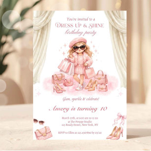 Fashion Girl Pink Glam Dress Up & Shine Party Invitation