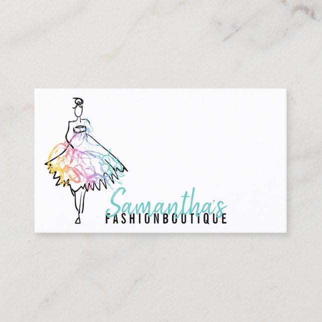Fashion girl shop dress sketch black boutique business card (Front)