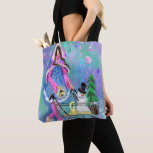 Fashion Girl Shopping Christmas Tree Snowman Gifts Tote Bag