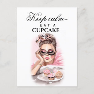 Fashion girl with cupcakes postcard