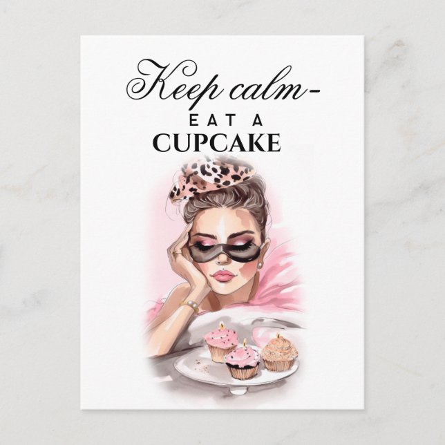 Fashion girl with cupcakes postcard (Front)