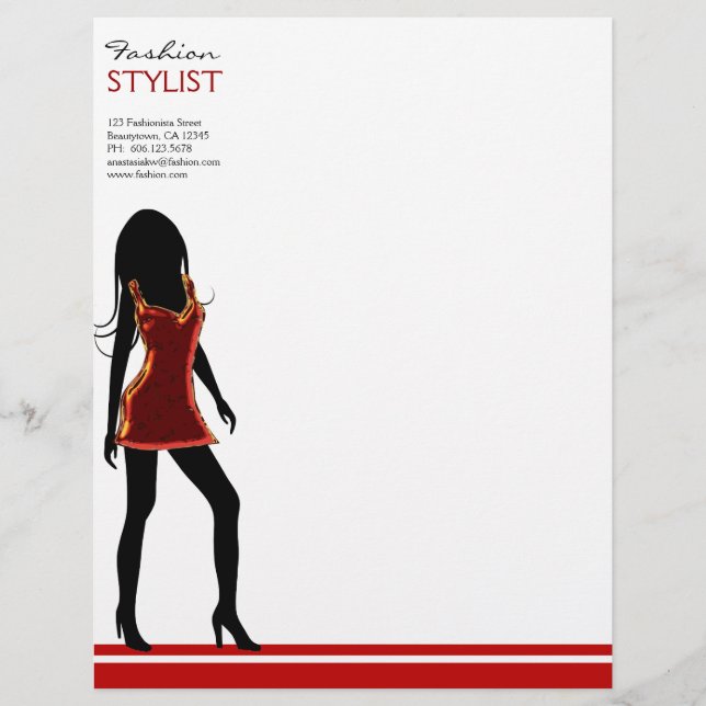 Fashion Girls in Red Dress Letterhead Template (Front)