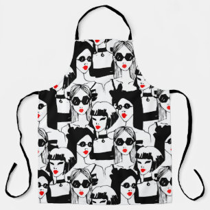 Fashion girls, model, sunglasses, vintage pattern. apron