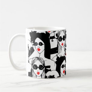 Fashion girls, model, sunglasses, vintage pattern. coffee mug