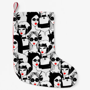 Fashion girls, model, sunglasses, vintage pattern. small christmas stocking