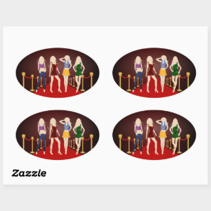 Fashion Girls on the Red Carpet Oval Stickers