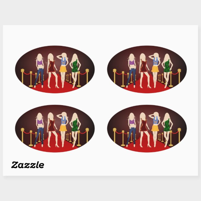 Fashion Girls on the Red Carpet Oval Stickers (Sheet)