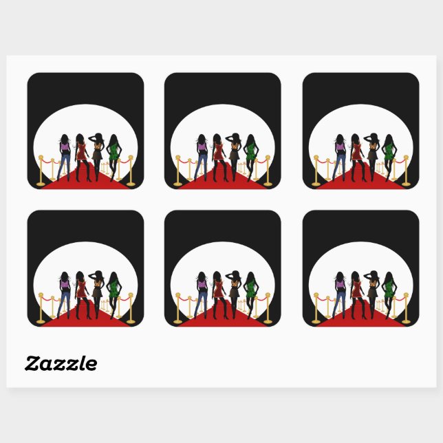 Fashion Girls on the Red Carpet Square Stickers (Sheet)
