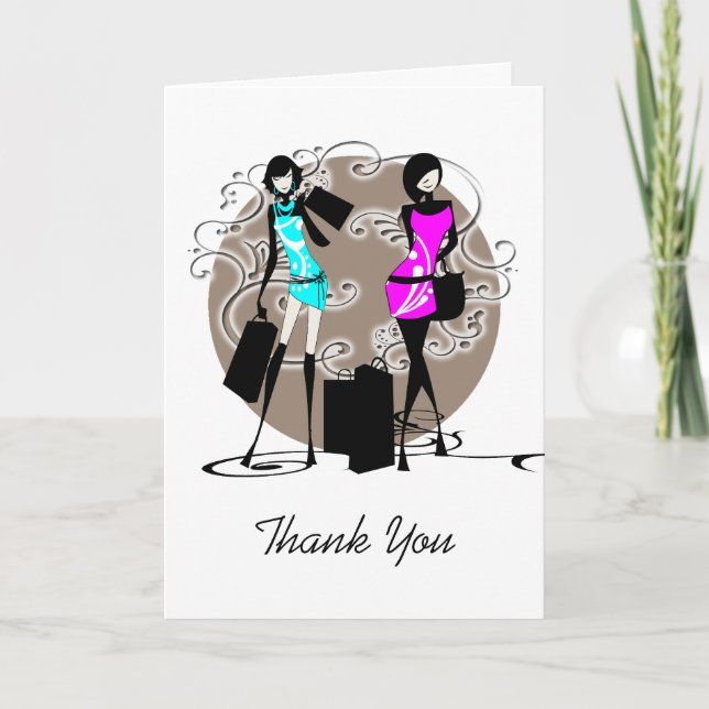 Fashion girly girls friends PERSONALIZE Thank You Card (Front)