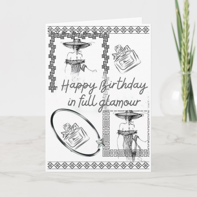 Fashion Glam Birthday Card Elegant Black and White (Front)