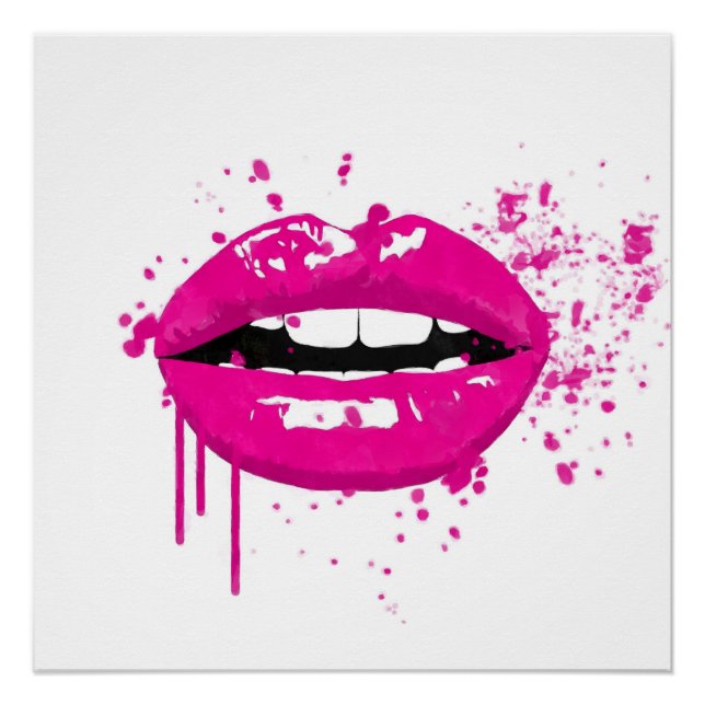 Fashion glamour trendy beauty makeup pink lips poster (Front)