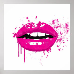 Fashion glamour trendy makeup lips kiss pink poster