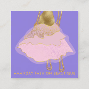 Fashion Gold Pink Dress Logo QR Stylist Violet Square Business Card