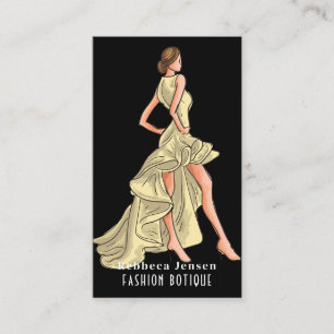 Fashion Golden Dress Logo QR Stylist Body Boutique Business Card