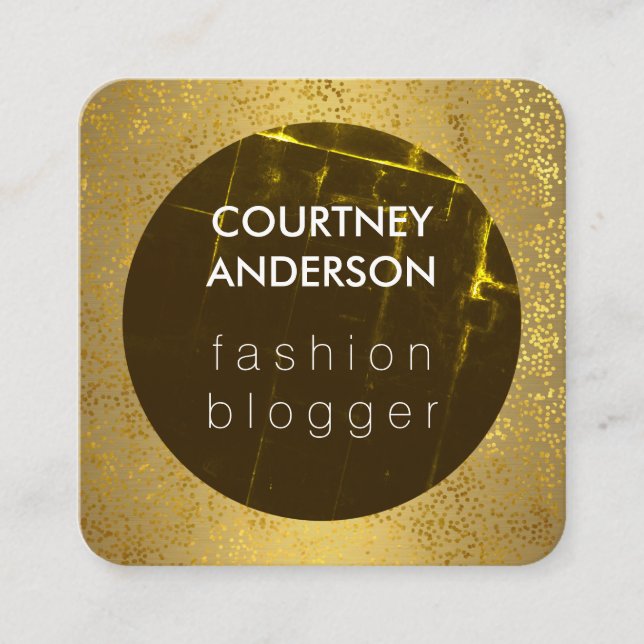 Fashion Grunge Luxe Gold Specks Square Business Card (Front)