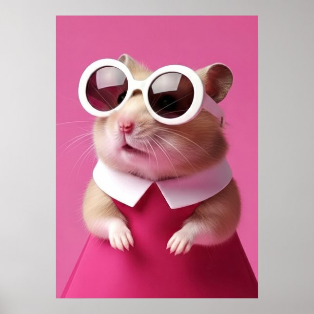 Fashion Hamster in Pink Dress - Cute Animal Poster (Front)