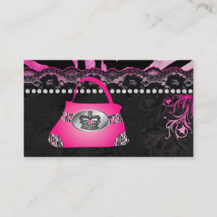 Fashion Handbag Crown Purse Pink Lace Zebra Business Card