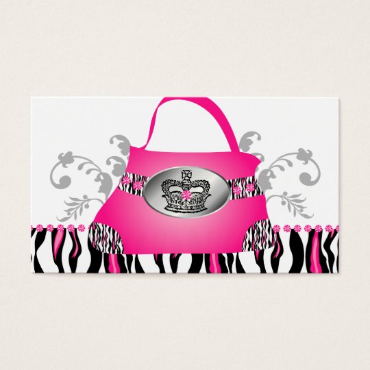 Fashion Handbag Crown Purse Pink Zebra Floral Business Card