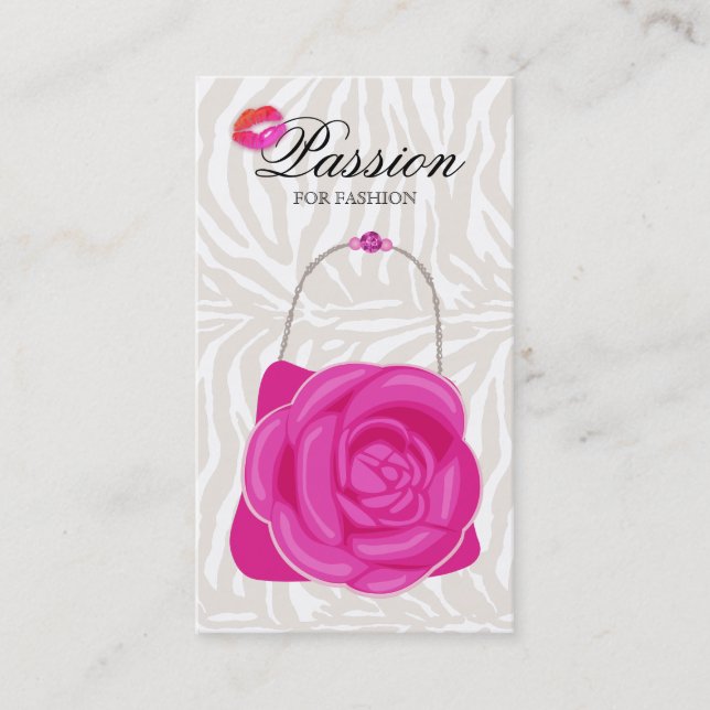 Fashion Handbag Rose Purse Pink Zebra Business Card (Front)
