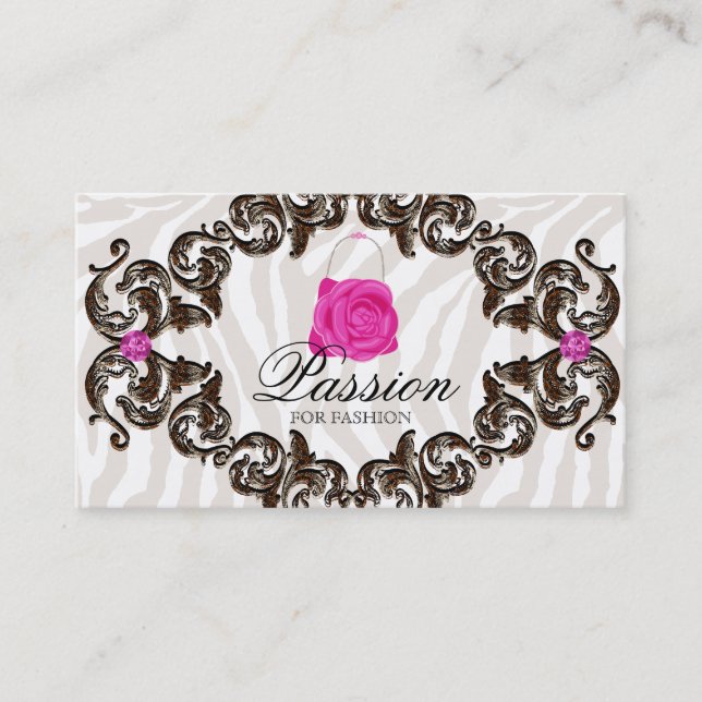 Fashion Handbag Rose Purse Pink Zebra Frame Business Card (Front)
