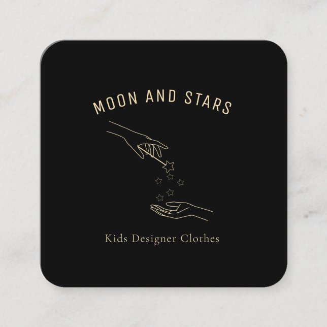 fashion, hands with magic wand and stars, square business card (Front)