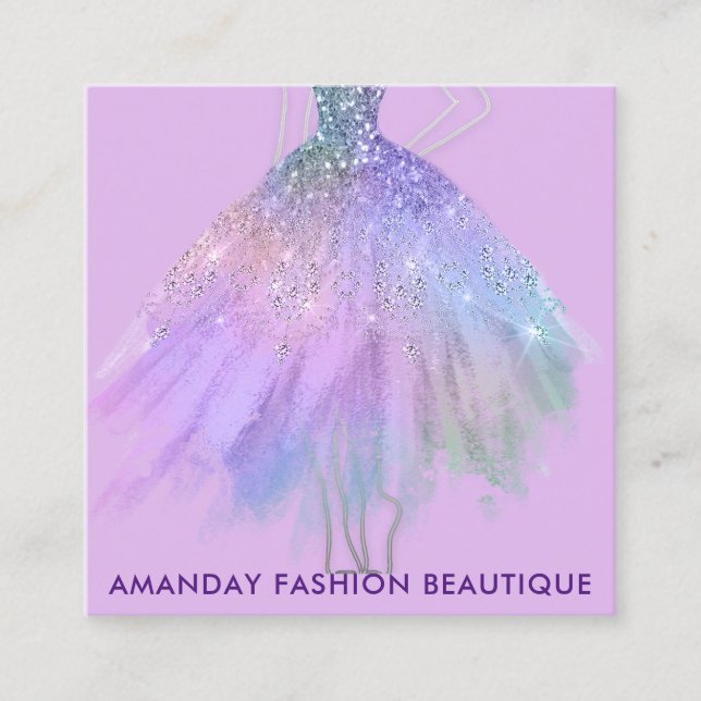 Fashion Holograph Glitter Dress Logo QR Stylist  Square Business Card (Front)