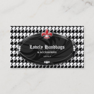 Fashion Houndstooth Fleur de lis Jewellery Black R Business Card