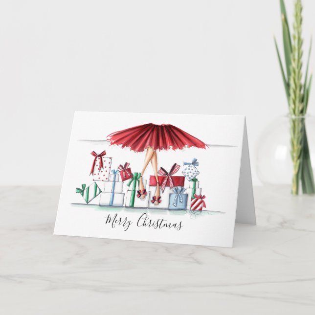 Fashion Illustrated Christmas Card Santa's Helper (Front)