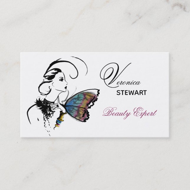 Fashion Illustration Beauty Business Butterfly Card (Front)