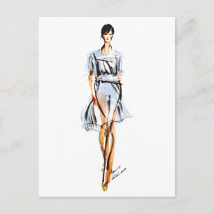Fashion Illustration   Chloe Pastel Chiffon Dress Postcard