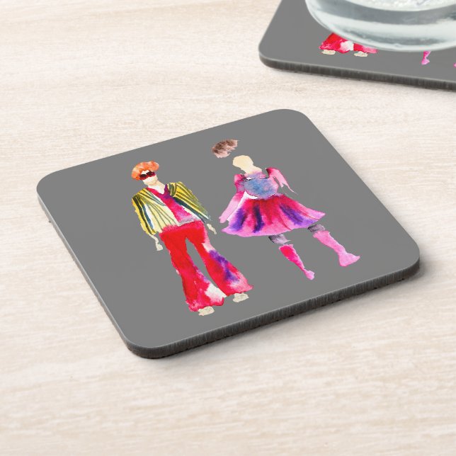 Fashion illustration figures art watercolor coaster (Left Side)