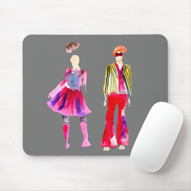 Fashion illustration figures art watercolor mouse mat (With Mouse)