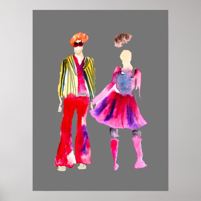 Fashion illustration figures art watercolor poster (Front)