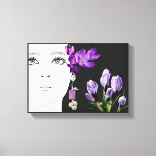 Fashion illustration floral purple crocus girly canvas print