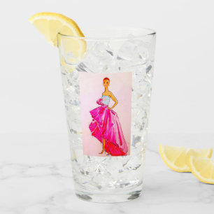 Fashion Illustration, Lady in Pink Glass tumbler