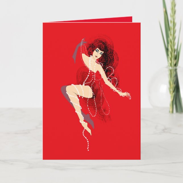 Fashion illustration stylish woman with pearls holiday card (Front)