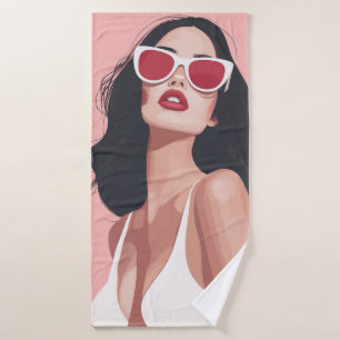 Fashion Illustration Stylish Woman With Sunglasses Bath Towel Set
